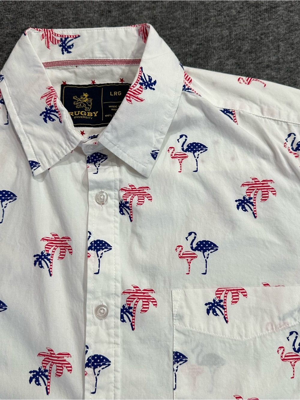 Rugby University Patriotic Flamingo Palm Tree Button Front Shirt Large - Picture 2 of 6